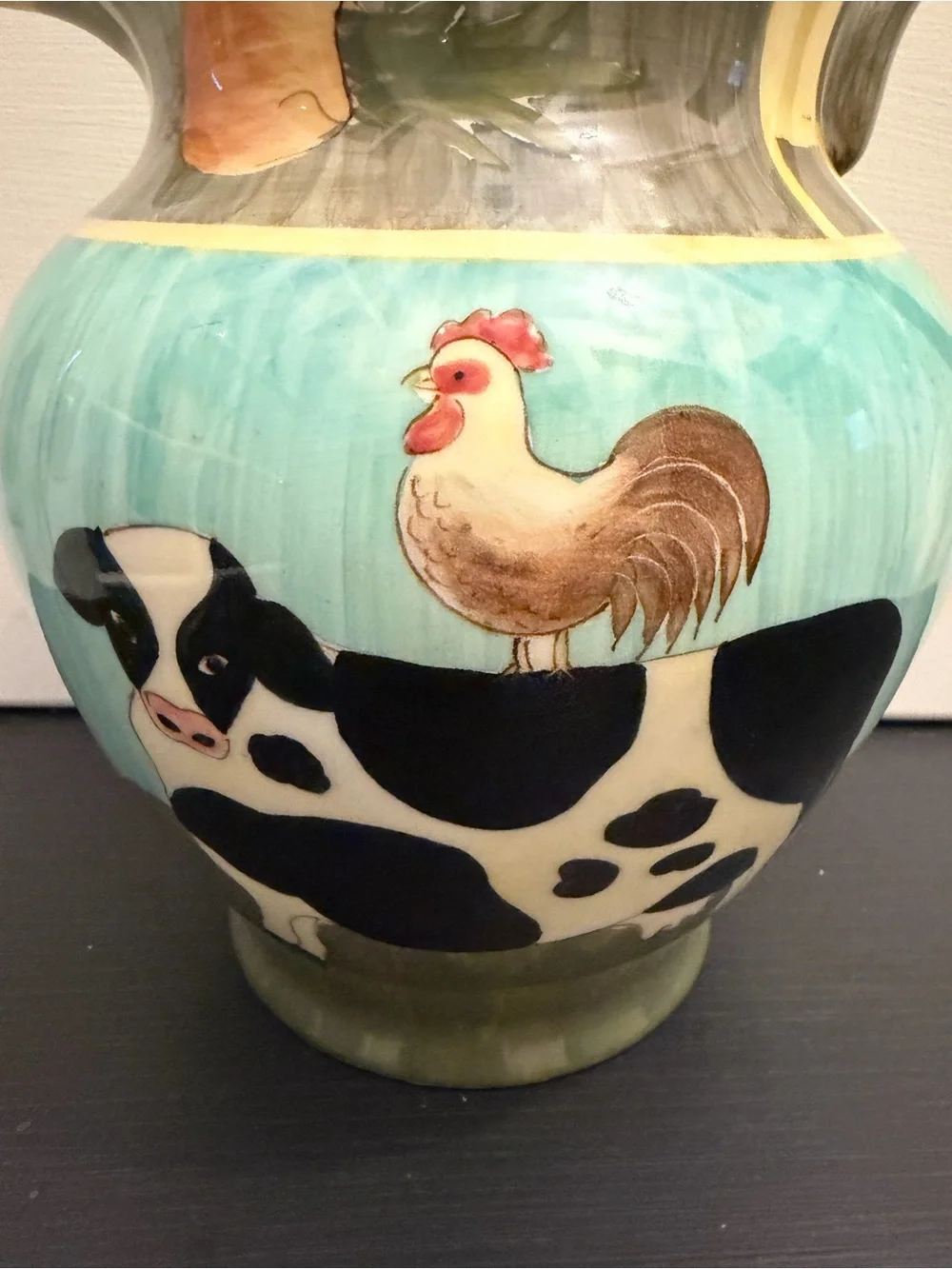 Eddie Bauer Farmyard Ceramic Pitcher Cow Rooster in Aqua